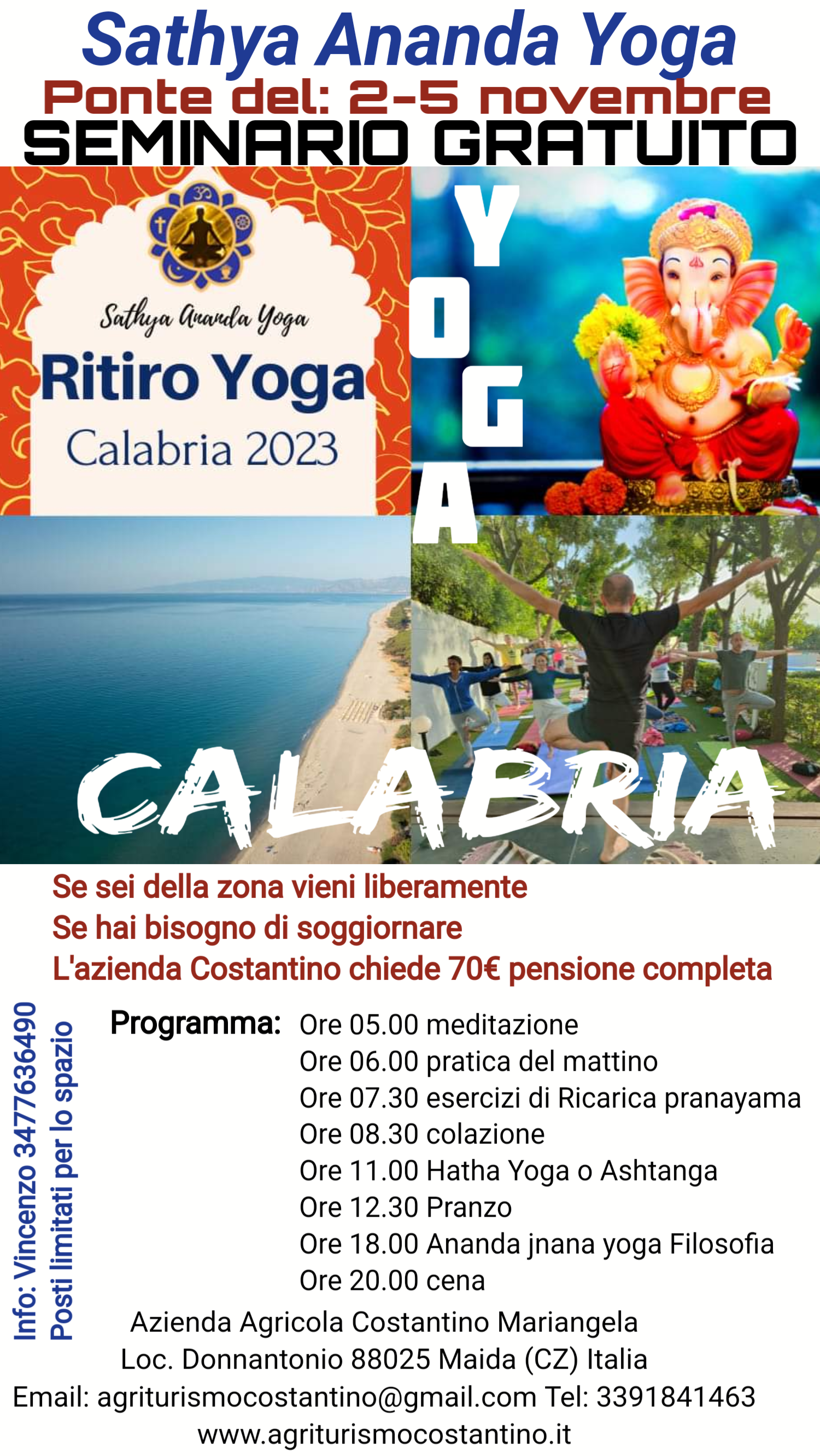 PONTE 2-5 NOVENBRE 2023 IN CALABRIA SEMINARIO YOGA GRATUITO